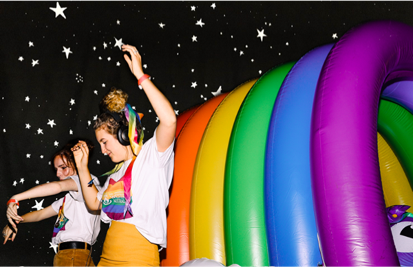 students at a pride parade